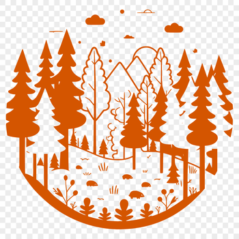 An SVG vector design featuring a dense forest scene with intricately drawn tree shapes.