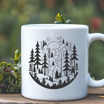 A dense forest landscape with various tree species depicted in a digital vector format.