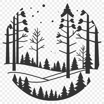 A detailed illustration of a lush forest with tall trees and foliage in a vector format.