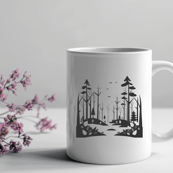 A vector graphic representation of a lush forest landscape featuring multiple trees.
