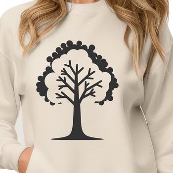 A detailed illustration of a tree with complex branching and foliage.