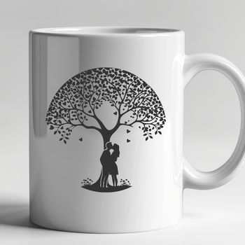 A stylized illustration of a tree with intertwined branches and roots, symbolizing the connection between lovers.