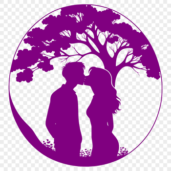 A stylized illustration of a tree with embracing figures at its base.