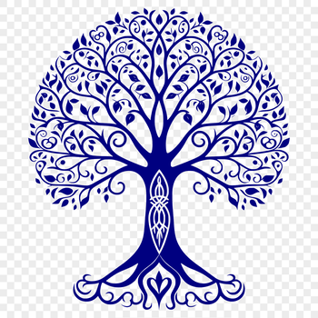 A stylized illustration of a tree with roots and branches, suitable for vector graphics and design projects.