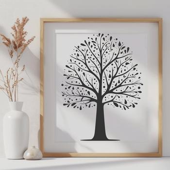 A vector illustration of a tree with detailed foliage and trunk, suitable for various design applications.
