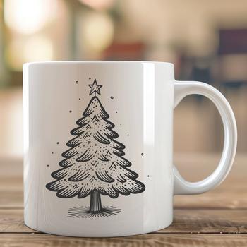 A detailed vector graphic representation of a Christmas tree in a festive holiday setting.