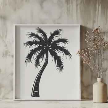 Silhouette of a palm tree in a decorative arrangement suitable for digital design projects.
