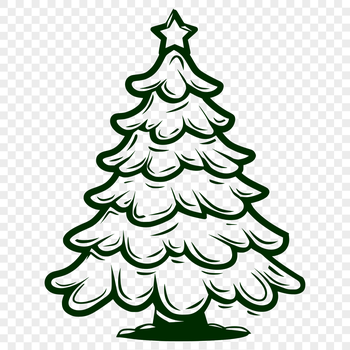 A stylized illustration of a festive Christmas tree with ornaments and lights.