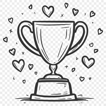 A digital trophy icon with love hearts, designed as a vector image suitable for various applications.