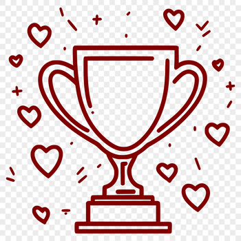 A gold trophy with red love hearts around the base, suitable for sports awards or recognition.