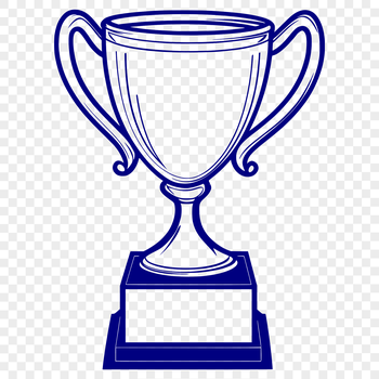 A metallic trophy with a flat base and curved stem, symbolizing achievement in sports.