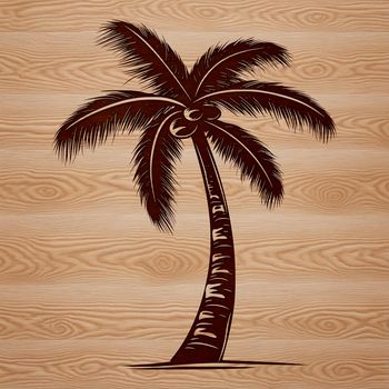 Illustrative palm tree graphic with trunk and fronds in a natural setting.