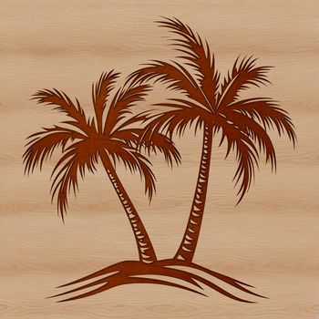 A single palm tree standing tall on a sunny beach with a clear blue sky in the background.