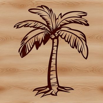 A single palm tree silhouette against a bright blue sky, perfect for beach vacation decor.