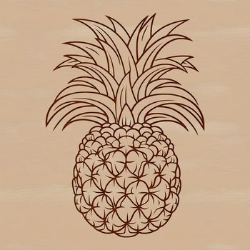 A stylized illustration of a fresh pineapple with green leaves and a yellow skin.