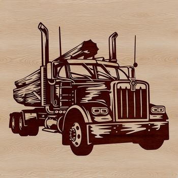 A large, long-distance truck with multiple wheels, designed as a digital graphic.