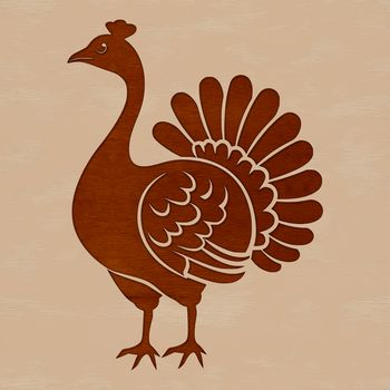 A cartoon illustration of a domesticated turkey standing on the ground in front of a farm background.