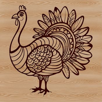 A detailed illustration of a domesticated turkey standing on the farm ground.