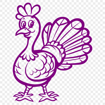 A full-body illustration of a domesticated turkey in natural colors.
