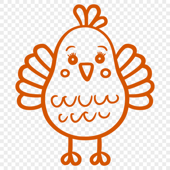 A simple line drawing illustration of a turkey in full body pose, suitable for farm-themed designs.