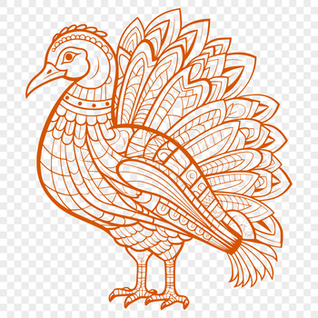 Ornate illustration of a farm animal, specifically a turkey, with full body details.