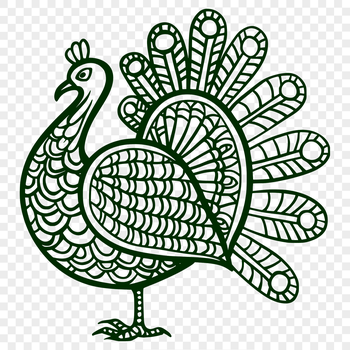 An ornate illustration of a farm animal turkey in full body pose.