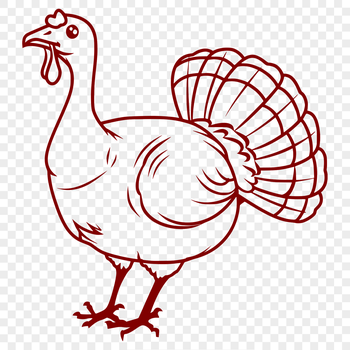 A cartoon-style illustration of a farm animal, specifically a full-body turkey.