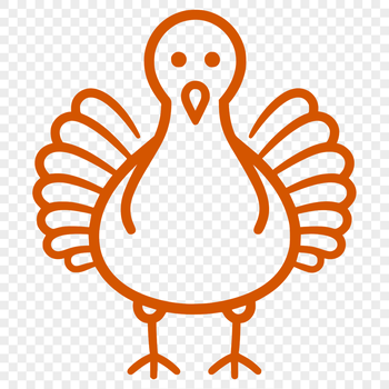 A simple line drawing of a cute full-body turkey in a graphic style.