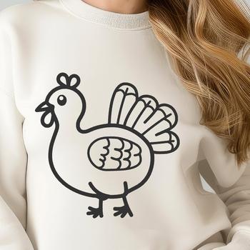 Simple line drawing of a full-body turkey, suitable for farm-themed designs and decorations.