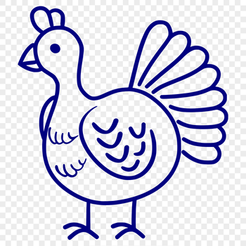 A simple line drawing of a full-bodied turkey, suitable for farm-themed designs.