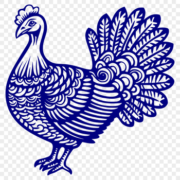 A realistic illustration of a farm animal, specifically a turkey, in full body view.