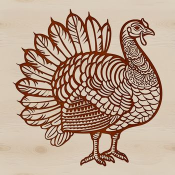 A detailed illustration of a turkey in ornate style, suitable as clip art for various applications.