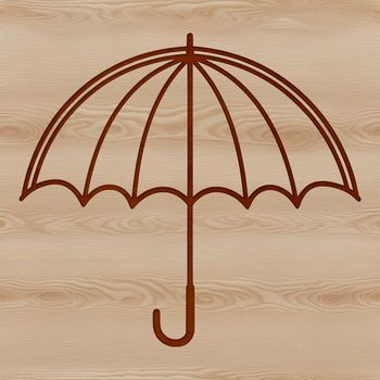 A high-quality illustration of an open umbrella against a grey sky with raindrops.