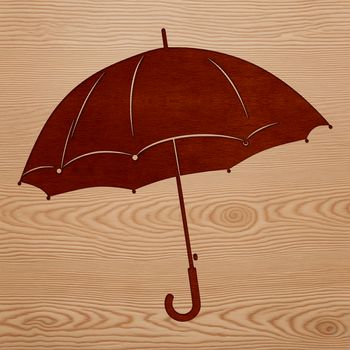 A stylized illustration of a traditional parasol or brolly under rainy conditions.