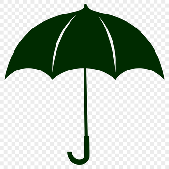 A stylized illustration of a colorful umbrella against a clear blue sky.