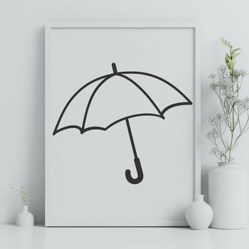 A simple line drawing of a compact umbrella with a sturdy handle and curved ribs.