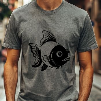 A colorful illustration of a goldfish in a swimming pose.