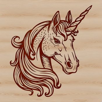 A stylized depiction of a mythical unicorn's head, suitable for vector art designs.