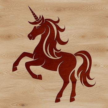 A mythical creature from a fairy tale, illustrated as a single-colored unicorn with a long neck and legs.
