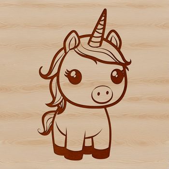 A simple line drawing of a mythical unicorn with a cute and classic design.