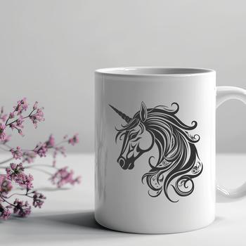 A mythical creature with a horse head and single horn, depicted in a vector graphic format.