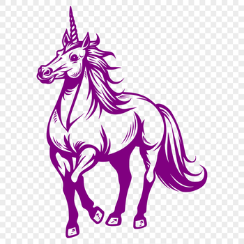 A mythical creature with a horse-like body, horn, and flowing mane, suitable for vector design.