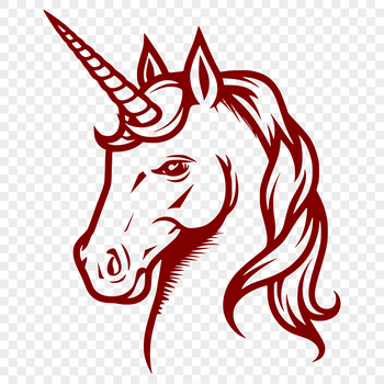 Mythical unicorn head illustration in vector format for digital use.