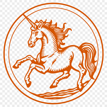A full-body illustration of a mythical unicorn with a flowing mane and horn, suitable for vector art design.