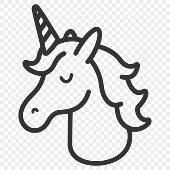 A simple line drawing of a mythical unicorn's head, suitable for vector art projects.