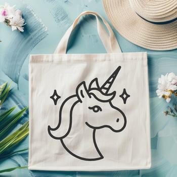 A simple line drawing of a mythical unicorn's head, inspired by traditional fairy tale illustrations.