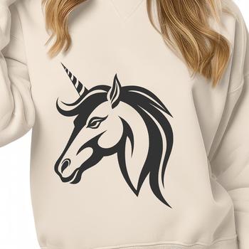 Illustrated mythical creature with a unicorn's head, suitable for vector art and cutting machine designs.