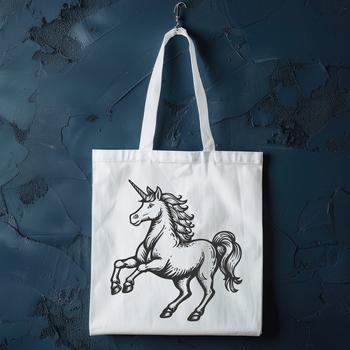 A colorful illustration of a full-body mythical creature with a horse-like body and a single horn on its forehead.
