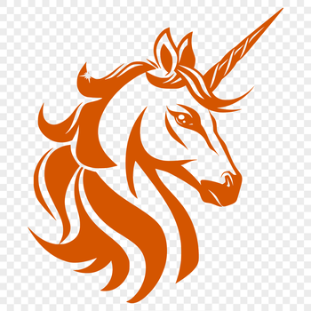 A mythical creature from fairy tales depicted as a horse-like head with a single horn.