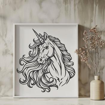 Mythical creature illustration with a unicorn's head in vector format.